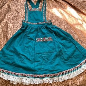 Vintage Teal Swiss Tyrolean Apron Dress